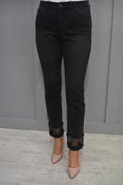 4688 Joseph Ribkoff Black Jeans with Mesh Diamanté Panel-233933 2606