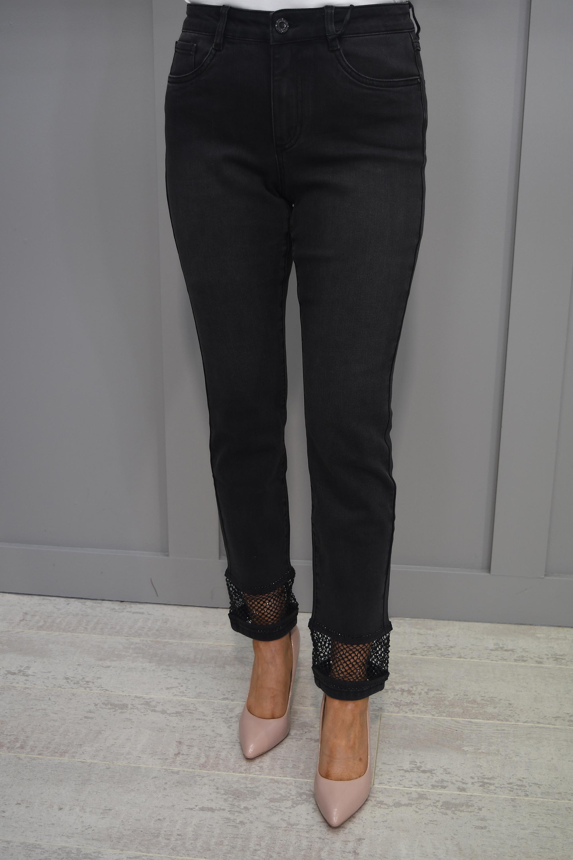 4688 Joseph Ribkoff Black Jeans with Mesh Diamanté Panel-233933 2606