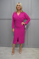 4700 Kate Cooper Fuchsia V Neck Dress with Slit Detail- KCAW23138