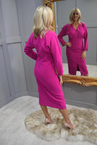 4700 Kate Cooper Fuchsia V Neck Dress with Slit Detail- KCAW23138