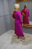 4732 Kate Cooper Red & Fuchsia Two Tone Dress with Knot Detail- KCAW23134