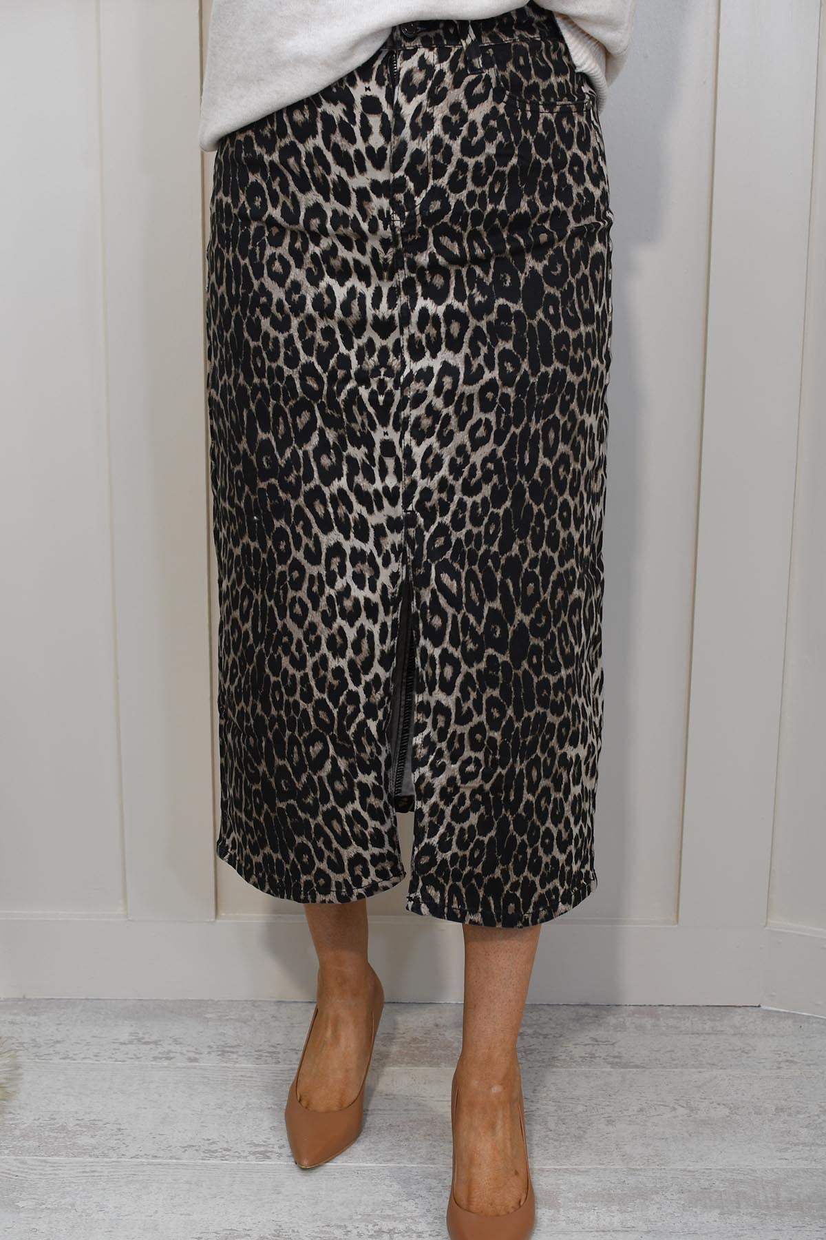 Estee Brown Leopard Print Midi Skirt With Spli Style Boutique NI