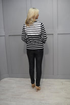 4757 Marble Black & White Stripe Sweater With Turn-Up Wide Sleeve-7104 101