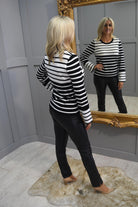 4757 Marble Black & White Stripe Sweater With Turn-Up Wide Sleeve-7104 101