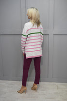 4780 PC Collection Cream, Pink & Green Stripe Jumper With Diamanté Slogan - WIN06/46