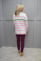 4780 PC Collection Cream, Pink & Green Stripe Jumper With Diamanté Slogan - WIN06/46