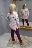 4780 PC Collection Cream, Pink & Green Stripe Jumper With Diamanté Slogan - WIN06/46