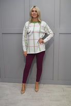 4781 PC Collection Cream & Green Round Neck Pattern Jumper with Diamanté Slogan - WIN06/32