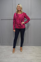 4854 Rabe Cerise Knit with Purple Floral Diamante Pattern - 113616 1246