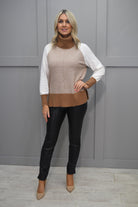 4876 Marble Cream & Tan Jumper With Detachable Scarf-7211 208