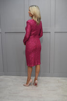 4886 Carla Ruiz Hot Pink Sequin Midi Dress With Ruched Side Detail-50075