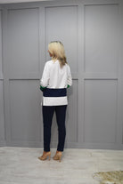 4900 PC Collection Cream, Navy & Green V Neck Sweater With Stripe Detail - WIN06/45