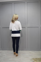 4900 PC Collection Cream, Navy & Green V Neck Sweater With Stripe Detail - WIN06/45