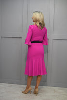 4932 Ella Boo Hot Pink Fishtail Dress With Square Neckline & Black Belt-E-23AW-2270-40