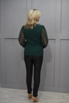 4956 Marina V Forest Green Sweater With Shoulder Cut Out & Sheer Lace Sleeve-FW23-108