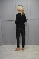 5005 Bianca Black Long Sleeve Top With Drawstring & Diamante Slogan Detail- 26067 31 70 Julie