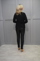 5005 Bianca Black Long Sleeve Top With Drawstring & Diamante Slogan Detail- 26067 31 70 Julie