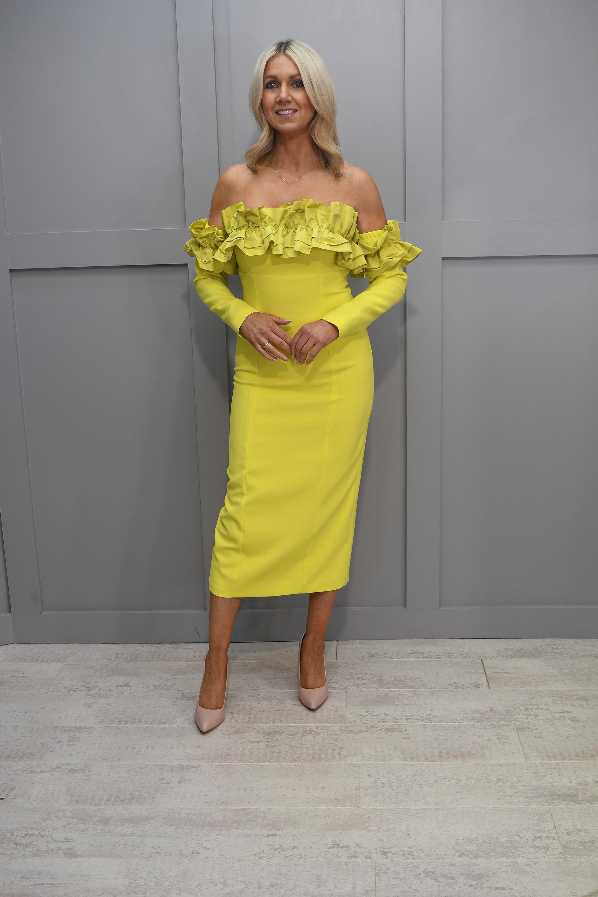 Carla Ruiz Yellow Straight Dress With Off Shoulder Free UK Delivery Style Boutique NI