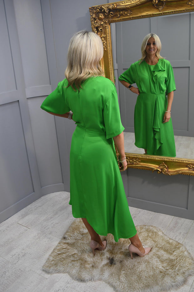 Kate Cooper Bright Green Dress With Angel Hem & Frill Detail- KCS24108
