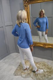 Rabe Sky Blue Knit Jumper With Diamante Slogan Detail-52-211608 2305