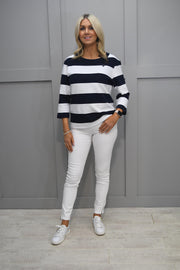 Rabe Navy & White Box Sweater With Neck Toggle Detail- 52-111360 2390