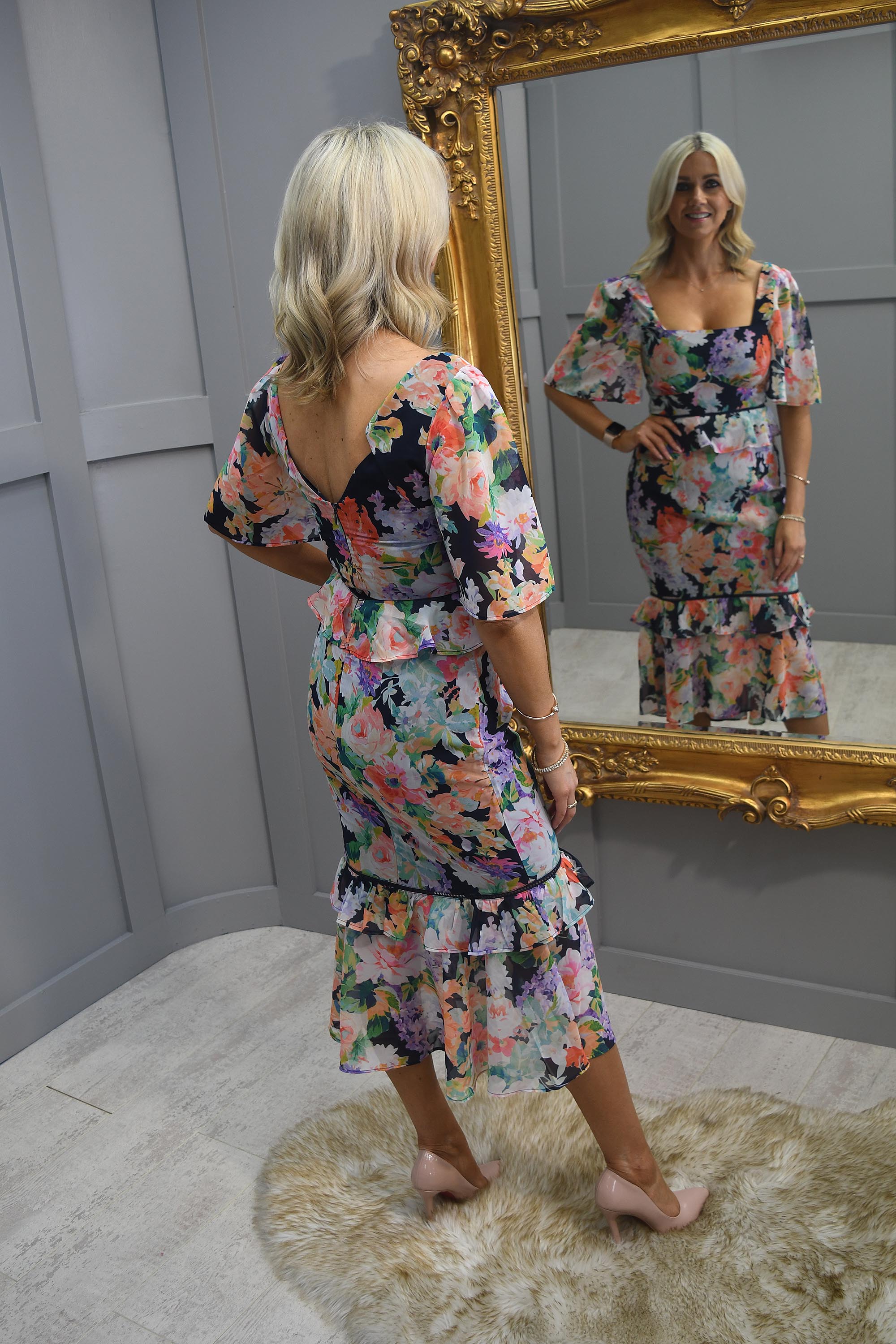 Hope Ivy Square Neck Peplum Waist Midi Dress Style Boutique NI