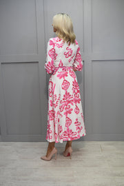 Kate Cooper Cream & Pink Print Dress With Belt- KCS24114