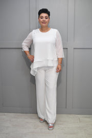 Godske White Trouser Suit With Diamante Detail-14346 4086 1200