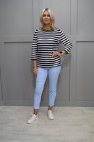 Rabe Navy & White Stripe Jumper With Green Trim -52-114601