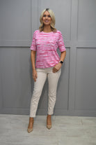 Rabe Multi-Tonal Pink Stripe Top With Diamante Slogan Detail- 52-122363