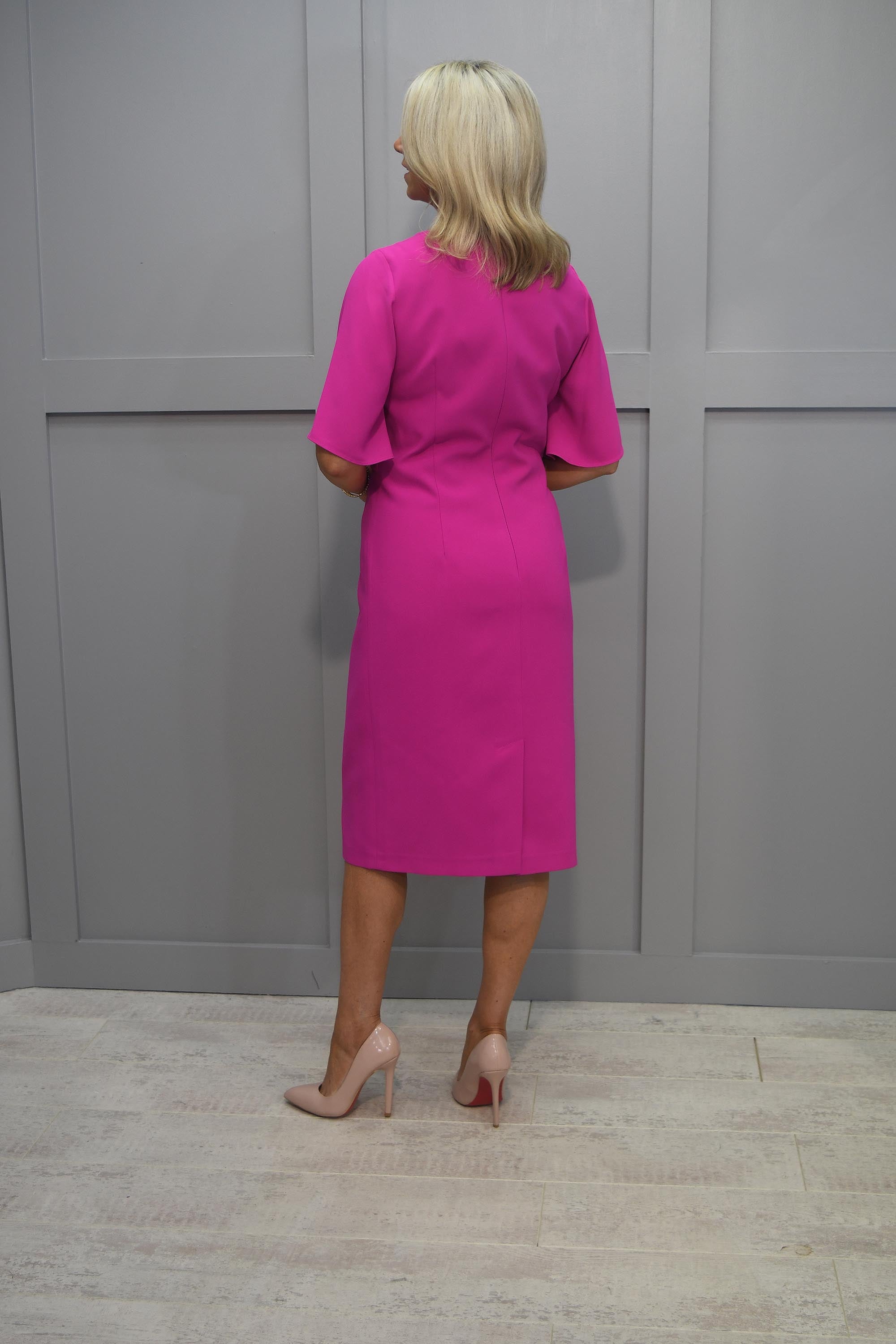 Lizabella Hot Pink Dress with Wrap Pleat Detail Free UK Delivery Style Boutique NI