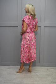 Kyla Multi-Tonal Pink Animal Print Plisse Dress- 6043