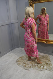 Kyla Multi-Tonal Pink Animal Print Plisse Dress- 6043