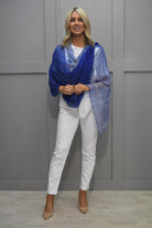 Bianca Royal Blue & White Sheer Scarf With Shimmer Detail