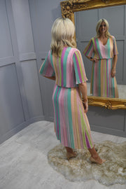 Kyla Pink, Lime & Mint Mixed Print Plisse Dress- 5709