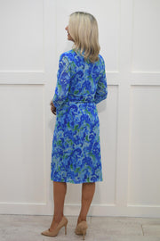 Avalon Royal Blue & Green Abstract Print Dress With Buckle Detail- A6733