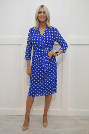 Avalon Blue Spot Dress With Buckle Detail- A6733