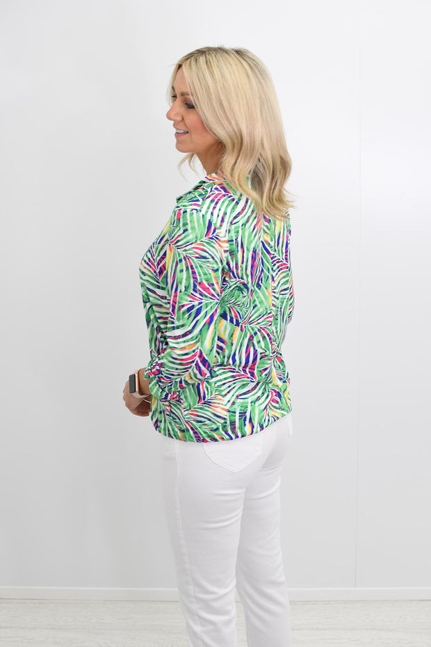 YEW Green, Pink & Blue Tropical Print Top- Gea 4027