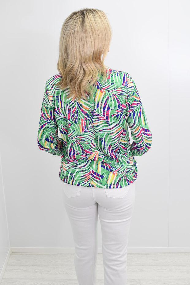 YEW Green, Pink & Blue Tropical Print Top- Gea 4027