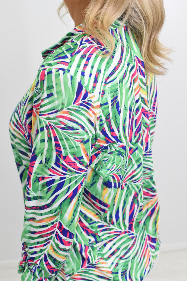 YEW Green, Pink & Blue Tropical Print Top- Gea 4027