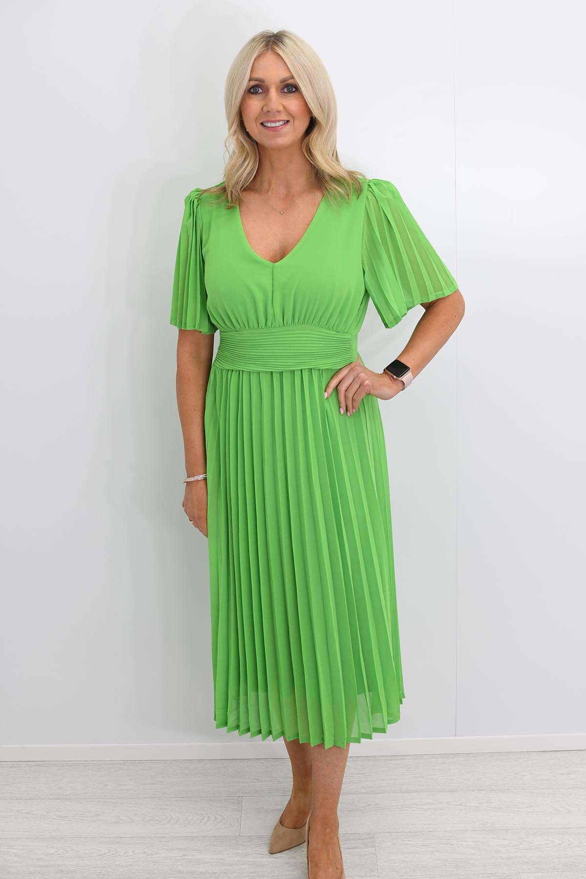 Kate Pippa Bright Green Pleated Dress Hannah