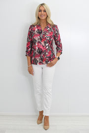 YEW Hot Pink & Grey Abstract Print 1/4 Zip Top- Alexa 3861