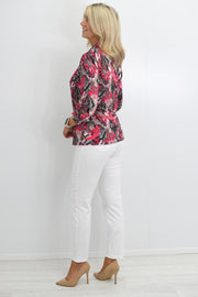 YEW Hot Pink & Grey Abstract Print 1/4 Zip Top- Alexa 3861