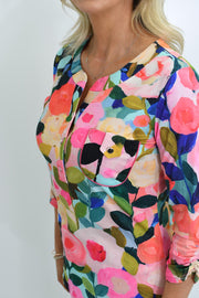 YEW Multicolour Abstract Floral Print Top with Silver Button Detail - 2531 Rose