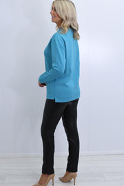 Barbara Lebek Teal Sweater With Pocket & Drawstring- 15070042