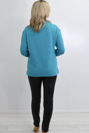 Barbara Lebek Teal Sweater With Pocket & Drawstring- 15070042