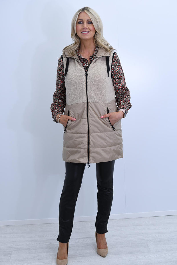 Barbara Lebek Teddy Latte Gilet With Hood- 15750042