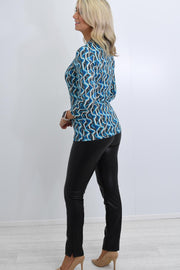 Barbara Lebek Blue, Cream & Grey Geo Print Top- 20030042