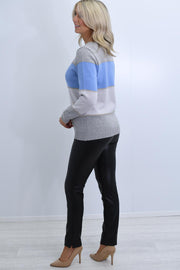 Barbara Lebek Powder Blue, Grey & Stone Fine Knit Sweater With Gold Stitching- 27650042