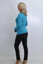 Barbara Lebek Teal Top With 'Enjoy' Graphic & Diamante Detail- 15300042